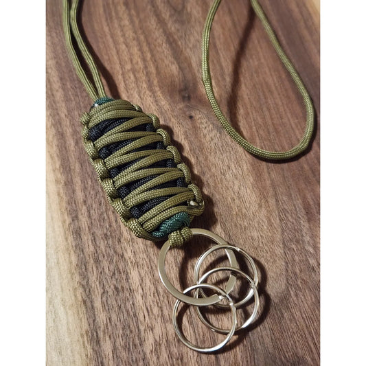 Paracord Fishing Lanyard - Black + Green + Olive